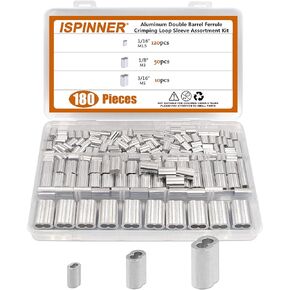 ISPINNER 180pcs Aluminum Crimping Loop Sleeve Assortment Kit, 1/16" 1/8" 3/16" Double Barrel Ferrule for Wire Rope Cable Line M1.5 M3 M5 in Saudi Arabia