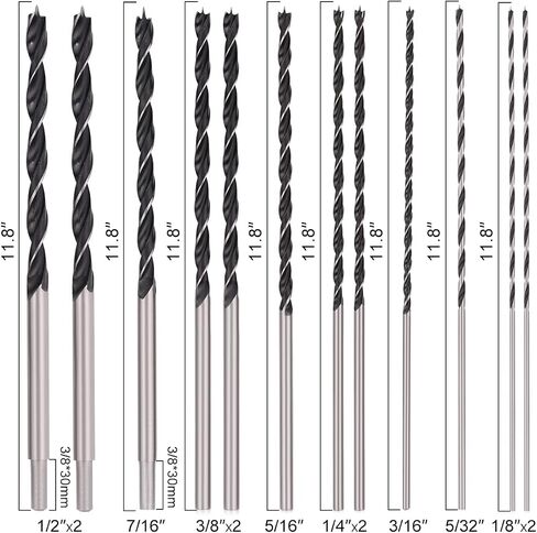 COMOWARE 12" Extra Long Brad Point Drill Bit Set, 12 Pcs High Carbon Steel Long Drill Bit, Long Drill Bits for Wood, Plastic, PVC, Composite & Rubber, 1/8", 3/16", 1/4", 5/16", 3/8", 7/16", 1/2" in Kuwait