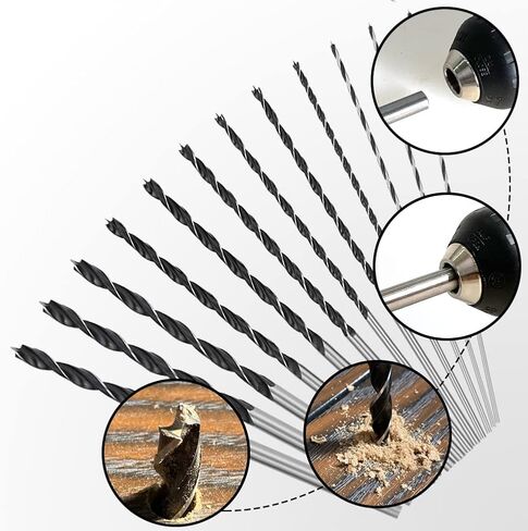 COMOWARE 12" Extra Long Brad Point Drill Bit Set, 12 Pcs High Carbon Steel Long Drill Bit, Long Drill Bits for Wood, Plastic, PVC, Composite & Rubber, 1/8", 3/16", 1/4", 5/16", 3/8", 7/16", 1/2" in Kuwait