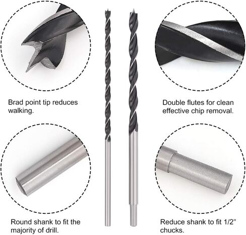 COMOWARE 12" Extra Long Brad Point Drill Bit Set, 12 Pcs High Carbon Steel Long Drill Bit, Long Drill Bits for Wood, Plastic, PVC, Composite & Rubber, 1/8", 3/16", 1/4", 5/16", 3/8", 7/16", 1/2" in Kuwait