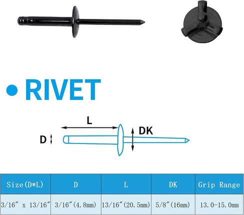 60 Pcs Aluminum Blind Rivets, 3/16" x 1" Pop Rivets Assortment, Black in Kuwait