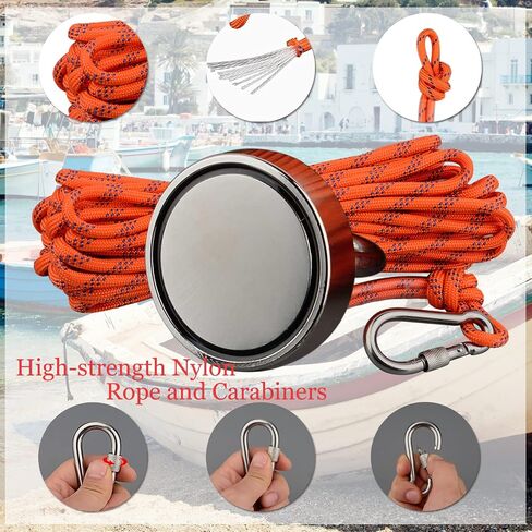 ULIBERMAGNET Fishing Magnet Kit,400LBS Strong Neodymium Magnet Fishing with 20M Nylon Rope & Non-Slip Gloves,Large Strong Magnet for Magnetic Fishing Recycling Salvage Treasure Hunt in River, Lake in Saudi Arabia