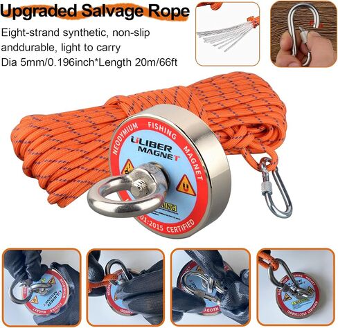 ULIBERMAGNET Fishing Magnet Kit,400LBS Strong Neodymium Magnet Fishing with 20M Nylon Rope & Non-Slip Gloves,Large Strong Magnet for Magnetic Fishing Recycling Salvage Treasure Hunt in River, Lake in Saudi Arabia