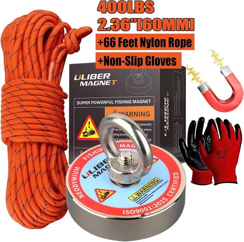 ULIBERMAGNET Fishing Magnet Kit,400LBS Strong Neodymium Magnet Fishing with 20M Nylon Rope & Non-Slip Gloves,Large Strong Magnet for Magnetic Fishing Recycling Salvage Treasure Hunt in River, Lake in Saudi Arabia