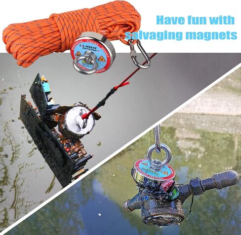 ULIBERMAGNET Fishing Magnet Kit,400LBS Strong Neodymium Magnet Fishing with 20M Nylon Rope & Non-Slip Gloves,Large Strong Magnet for Magnetic Fishing Recycling Salvage Treasure Hunt in River, Lake in Saudi Arabia