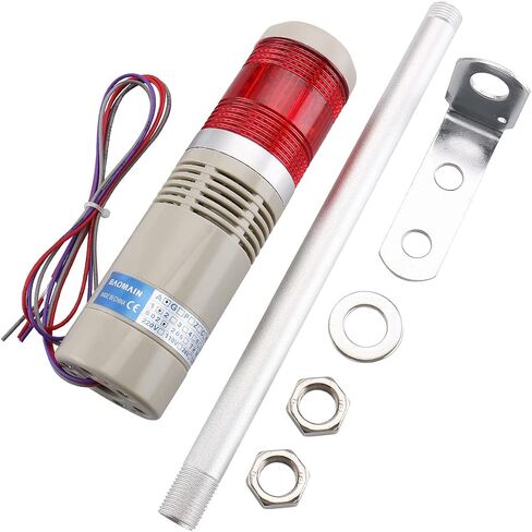 Baomain Industrial Signal Light Column LED Alarm Round Tower Light Indicator Continuous Light Warning Light Buzzer Red DC 12V LTA-502TJ in Saudi Arabia