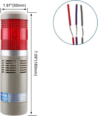 Baomain Industrial Signal Light Column LED Alarm Round Tower Light Indicator Continuous Light Warning Light Buzzer Red DC 12V LTA-502TJ in Saudi Arabia