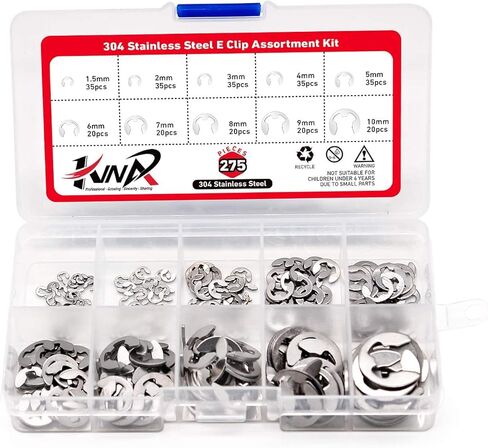 10 مقاسات 304 من الفولاذ المقاوم للصدأ مجموعة متنوعة من مشبك E-Clip مجموعة متنوعة من حلقات الاحتفاظ الخارجية من الفولاذ المعالج حرارياً (M1.5-M10,275 قطعة) in Kuwait