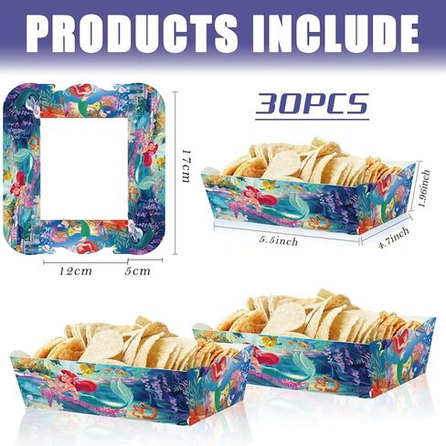 30Pcs Little Mermaid Ariel Paper Snack Trays Party Supplies Little Mermaid Food Trays Boys Hero Theme Decoration Popcorn Paperboard Holder for Little Mermaid Ariel Birthday Party Favors in Kuwait