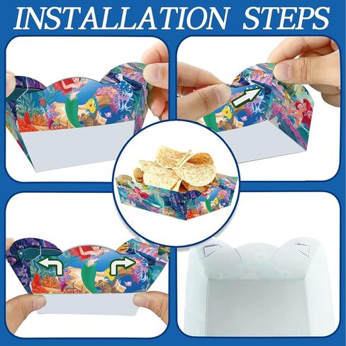30Pcs Little Mermaid Ariel Paper Snack Trays Party Supplies Little Mermaid Food Trays Boys Hero Theme Decoration Popcorn Paperboard Holder for Little Mermaid Ariel Birthday Party Favors in Kuwait