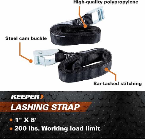 Keeper - حزام ربط البضائع مقاس 1 × 8 بوصات، عبوتان - 200 رطل. حد حمل العمل و600 رطل. قوة الكسر، عبوة من قطعتين in Kuwait