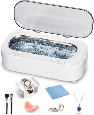 Ultrasonic Jewelry Cleaner Pod Machine - 48Khz Denture Cleaner, Ultrasonic Cleaner Machine for Eye Glasses, Ring, Earring, Necklaces, Watch Strap, Makeup Brush, 304 Stainless Steel Tank with 12OZ in Saudi Arabia