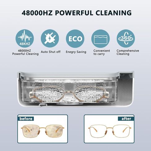 Ultrasonic Jewelry Cleaner Pod Machine - 48Khz Denture Cleaner, Ultrasonic Cleaner Machine for Eye Glasses, Ring, Earring, Necklaces, Watch Strap, Makeup Brush, 304 Stainless Steel Tank with 12OZ in Saudi Arabia