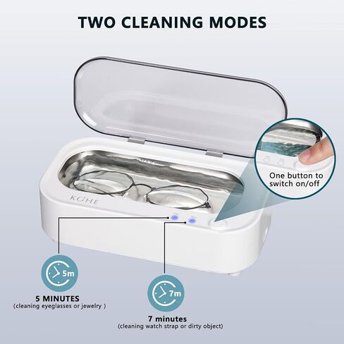 Ultrasonic Jewelry Cleaner Pod Machine - 48Khz Denture Cleaner, Ultrasonic Cleaner Machine for Eye Glasses, Ring, Earring, Necklaces, Watch Strap, Makeup Brush, 304 Stainless Steel Tank with 12OZ in Saudi Arabia