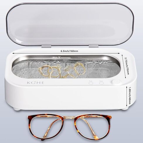 Ultrasonic Jewelry Cleaner Pod Machine - 48Khz Denture Cleaner, Ultrasonic Cleaner Machine for Eye Glasses, Ring, Earring, Necklaces, Watch Strap, Makeup Brush, 304 Stainless Steel Tank with 12OZ in Saudi Arabia