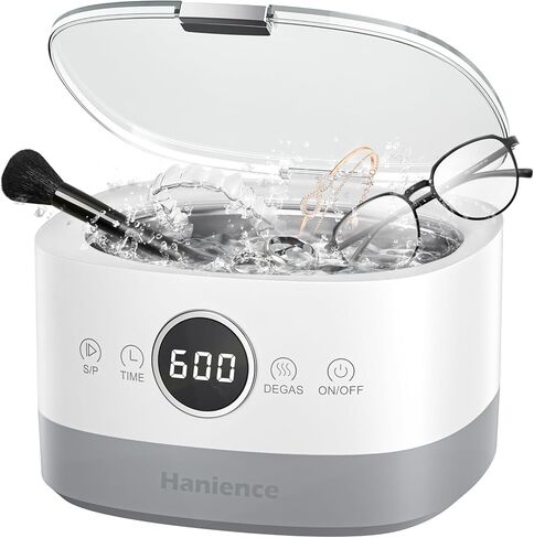 منظف ​​بالموجات فوق الصوتية من هانينس، آلة تنظيف المجوهرات سعة 750 مل مع التحكم باللمس ووضع ديغا، منظف صوتي 46 كيلو هرتز للمجوهرات والخواتم والفضة وأطقم الأسنان والنظارات والساعات in Kuwait
