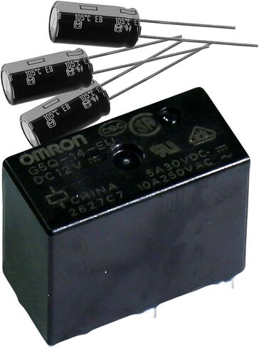 OMRON (G5Q-14-EU 12DC & EEU-EB1J221) مرحل الطاقة، SPDT، 12VDC، SPDT 12VDC ClassF عالي السعة، مختوم، 220 درجة فهرنهايت، 65 فولت، مكثف in Kuwait
