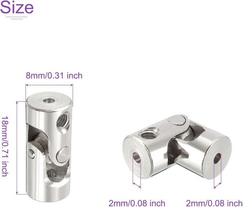 DMiotech 5 حزمة 2 مم إلى 2 مم ضياء داخلي قابل للتدوير عمود التوجيه العالمي U وصلة توصيل L18 × D8 موصل مقرنة W برغي للطابعة ثلاثية الأبعاد، آلة CNC in Kuwait