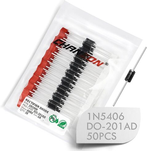 (Pack of 50 Pieces) Chanzon 1N5406 Rectifier Diode 3A 600V DO-201AD (DO-27) Axial 5406 IN5406 3 Amp 600 Volt Electronic Silicon Diodes in Saudi Arabia