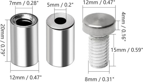 Juvielich Sign Standoff Screws 8 Pack (1/2 in. Dia x 1 in. L) Advertising Screws Stainless Steel Wall Standoff Mounts Hardware for Sign Holders Glass Acrylic Nail，Sliver in Saudi Arabia