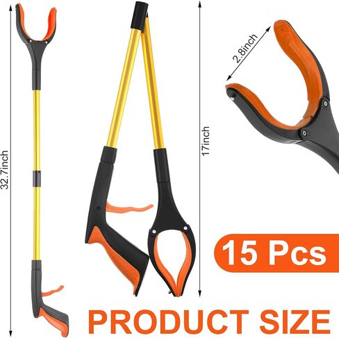Tanlade 15Pcs Grabber Reacher Tool 32 Inches Long Foldable Trash Picker Grabber Reacher Tool for Elderly Anti Slip Grabber Pickup Tool for Trash Claw Pick up Stick Arm Extension Litter Picker, 3 Color in Saudi Arabia