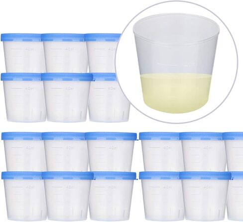 50 قطعة 40 مللي كوب البول أكواب البول البلاستيكية المعقمة أكواب عينة معقمة أكواب جمع العينات مع أغطية حاوية البول حاويات العينات ملحقات اختبار البول (لون عشوائي) in Kuwait
