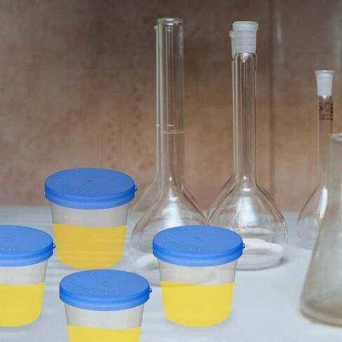 50 قطعة 40 مللي كوب البول أكواب البول البلاستيكية المعقمة أكواب عينة معقمة أكواب جمع العينات مع أغطية حاوية البول حاويات العينات ملحقات اختبار البول (لون عشوائي) in Kuwait