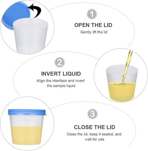 50 قطعة 40 مللي كوب البول أكواب البول البلاستيكية المعقمة أكواب عينة معقمة أكواب جمع العينات مع أغطية حاوية البول حاويات العينات ملحقات اختبار البول (لون عشوائي) in Kuwait