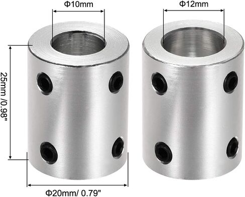 uxcell 5mm to 12mm Bore Rigid Coupling Set Screw L25XD20 Aluminum Alloy,Shaft Coupler Connector,Motor Accessories in Kuwait