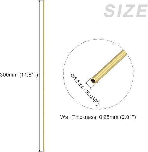 أنبوب نحاسي METALLIXITY (1.5 مم OD × 0.25 مم جدار T × 300 مم طول) 5 قطع، أنابيب مستقيمة - للأثاث المنزلي، والآلات، والحرف اليدوية اليدوية in Kuwait