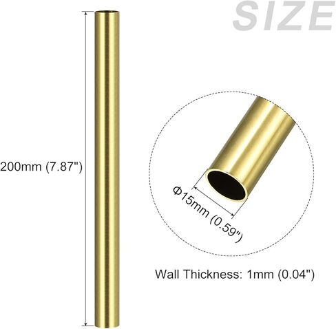 METALLIXITY Brass Tube (15mm OD x 1mm Wall T x 200mm L), Straight Tubing - for Home Furnishing, Machinery, DIY Handicraft in Kuwait