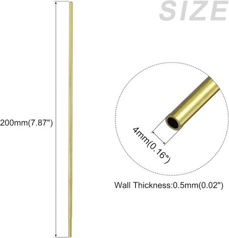 METALLIXITY Brass Tube (4mm OD x 0.5mm Wall T x 200mm L) 2Pcs, Straight Tubing - for Home Furnishing, Machinery, DIY Handicraft in Kuwait