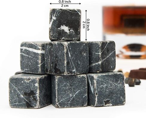 Premium Whiskey Stones Gift Set with 12 Pcs Stones and Bag. Whiskey, Bourbon, Cognac, Scotch,Gin, Wine Beverage. Marble Reusable Ice Cubes. Birthday Gift for Whiskey Lovers.… (Dark Grey) in Saudi Arabia