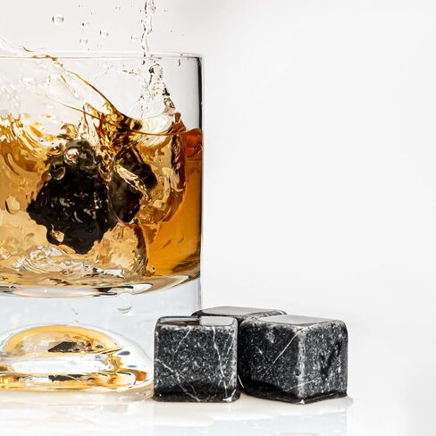 Premium Whiskey Stones Gift Set with 12 Pcs Stones and Bag. Whiskey, Bourbon, Cognac, Scotch,Gin, Wine Beverage. Marble Reusable Ice Cubes. Birthday Gift for Whiskey Lovers.… (Dark Grey) in Saudi Arabia