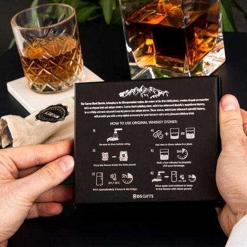Premium Whiskey Stones Gift Set with 12 Pcs Stones and Bag. Whiskey, Bourbon, Cognac, Scotch,Gin, Wine Beverage. Marble Reusable Ice Cubes. Birthday Gift for Whiskey Lovers.… (Dark Grey) in Saudi Arabia