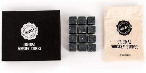 Premium Whiskey Stones Gift Set with 12 Pcs Stones and Bag. Whiskey, Bourbon, Cognac, Scotch,Gin, Wine Beverage. Marble Reusable Ice Cubes. Birthday Gift for Whiskey Lovers.… (Dark Grey) in Saudi Arabia