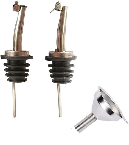 فوهات زيت الزيتون، زجاجة كلاسيكية من الستانلس ستيل لصب المشروبات الكحولية والخل والشراب والزيوت مع قمع من الستانلس ستيل (قطعتين) in Kuwait