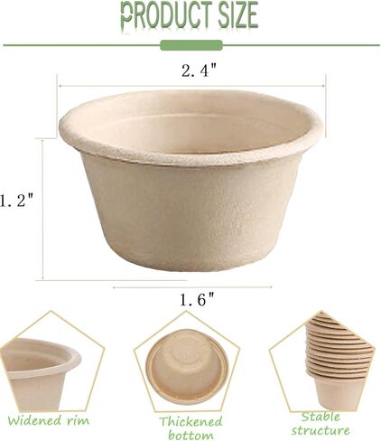 cezoyx 300 حزمة 2 أوقية أكواب ألياف قصب السكر الطبيعية، أكواب بهار ورقية يمكن التخلص منها، أكواب تذوق قابلة للتحلل، أكواب جزء عينة لجيلو شوت، سوفلي، بهار، صلصة in Kuwait