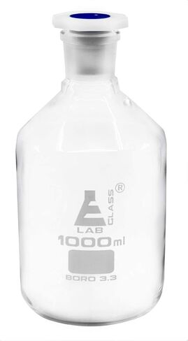 EISCO 1000mL (33.8oz) Glass Reagent Bottle with Acid Proof Polypropylene Stopper, Borosilicate 3.3 Glass Labs in Saudi Arabia