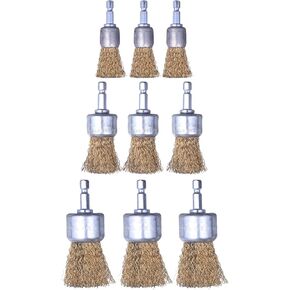 WENORA 9 Pack Wire Brush end Brush Set, Wire Brush for Drill 1/4 Inch Hex Shank Arbor 0.012" Brass Coated Crimped Wire Wheel, Paint-Surface and Small Spaces Can be Treated in Kuwait