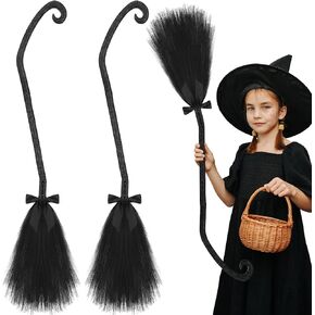 Liliful 2 Pcs Halloween Witch Broom Halloween Witch Broom with Ribbons Wizard Witch Accessories Witch Decor Witch Costume Witch Broomstick for Kids Adults Party Cosplay Decorations, Black in Saudi Arabia