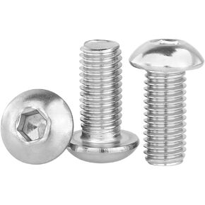 M4-0.7x10mm Button Head Socket Cap Screw,M4 8mm Screws Metric,Allen Hex Drive Bolts,Stainless Steel,Full Thread,Bright Finish,Coarse Thread, 100Pcs