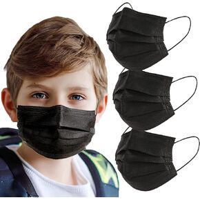 akgk 100Pcs Kids Disposable Face Mask Protective Childrens Black Safety Masks