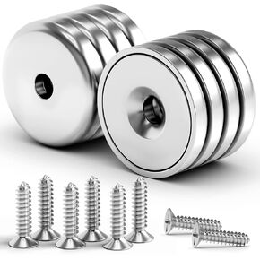 VNDUEEY Neodymium Cup Magnets, Strong Rare Earth Magnets, 60LBS 8 Pack Round Base Disc Magnets Heavy Duty with Countersunk Hole and Stainless Screws for Kitchen, Office, Workplace, Craft