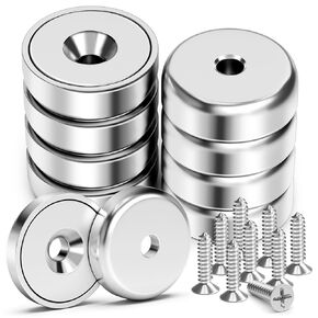 VNDUEEY Neodymium Cup Magnets, Strong Rare Earth Magnets, 60LBS 8 Pack Round Base Disc Magnets Heavy Duty with Countersunk Hole and Stainless Screws for Kitchen, Office, Workplace, Craft