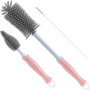 Silicone Bottle Cleaning Brush, 12" Long Handle Water Bottles Cleaner for Baby Bottles, Sports Bottle, Vase, Glassware, and Smaller Diameter Bottle Openings