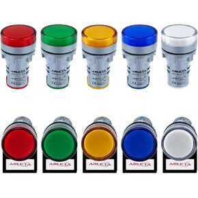 ARLETA 10pcs Energy Saving LED Indicator Light Voltage 12V/24V/110V Current 20mA Mounting Hole Size 22mm(7/8 Inch) Green Yellow Red Blue White (12V)