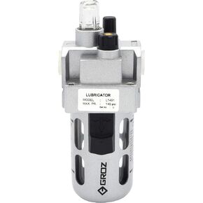 Groz 1/4-inch NPT Intermediate Air Lubricator | Polycarbonate Bowl | 58 CFM Max Flow Rate | 145 PSI Max Pressure | Conforms to ISO 6301-1 (60256) in Saudi Arabia