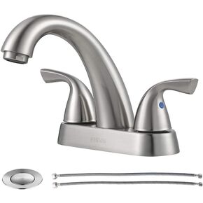 PARLOS 2-Handle Bathroom Sink Faucet with Drain Assembly and Supply Hose Lead-Free cUPC Lavatory Faucet Mixer Double Handle Tap Deck Mounted Brushed Gold, 1.2 GPM