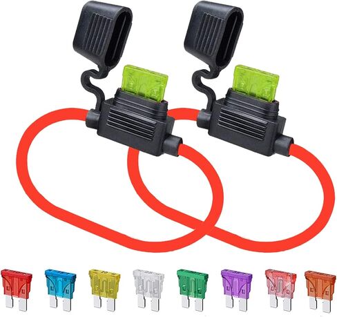 GNAWRISHING 10 AWG ATC/ATO حامل فيوز مضمن (قطعتان) ومصهر شفرة قياسي 5 قطع من كل مجموعة متنوعة 50A، 40A، 35A، 30A، 25A، 20A، 15A، 10A in Kuwait